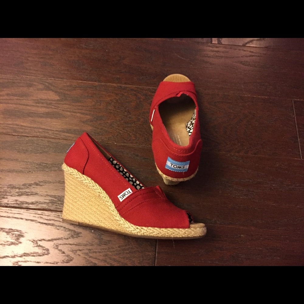 Toms Red Wedge Espadrilles, 7